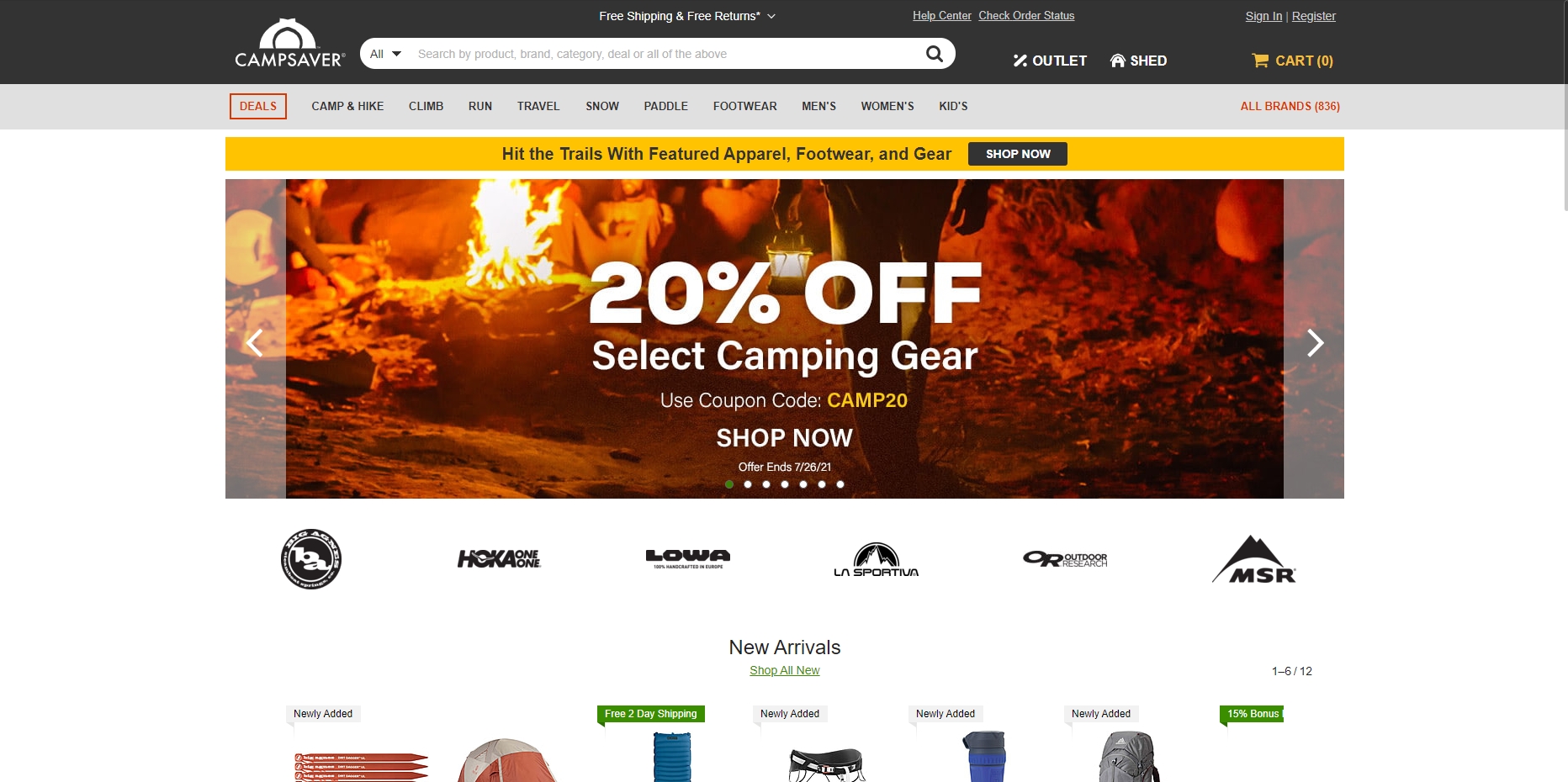  CAMPSAVER 캠프세이버 미국 공홈 아웃도어 브랜드 세일 캠핑 기어 아울렛 20프로 할인코드 호카원원 마모트 블랙다이아몬드 피엘라벤 아크테릭스 MSR