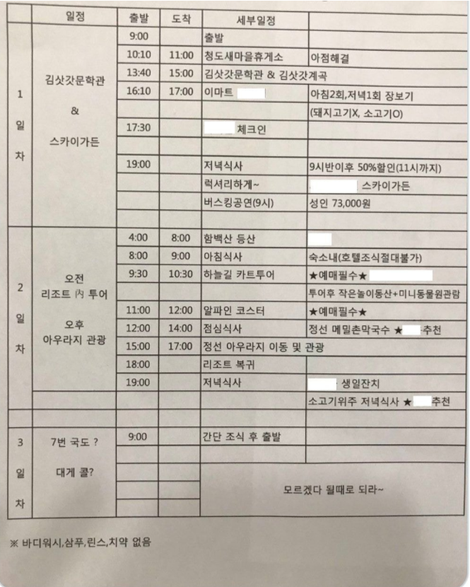  아빠가 만든 가족여행 일정표