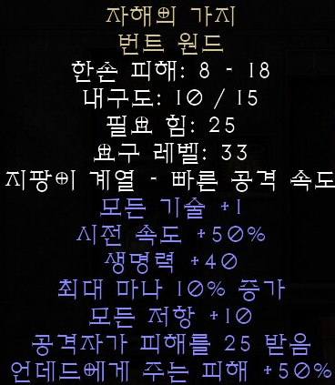  디아블로2 레저렉션 자해의 가지 번트 원드(수어사이드 브랜치)