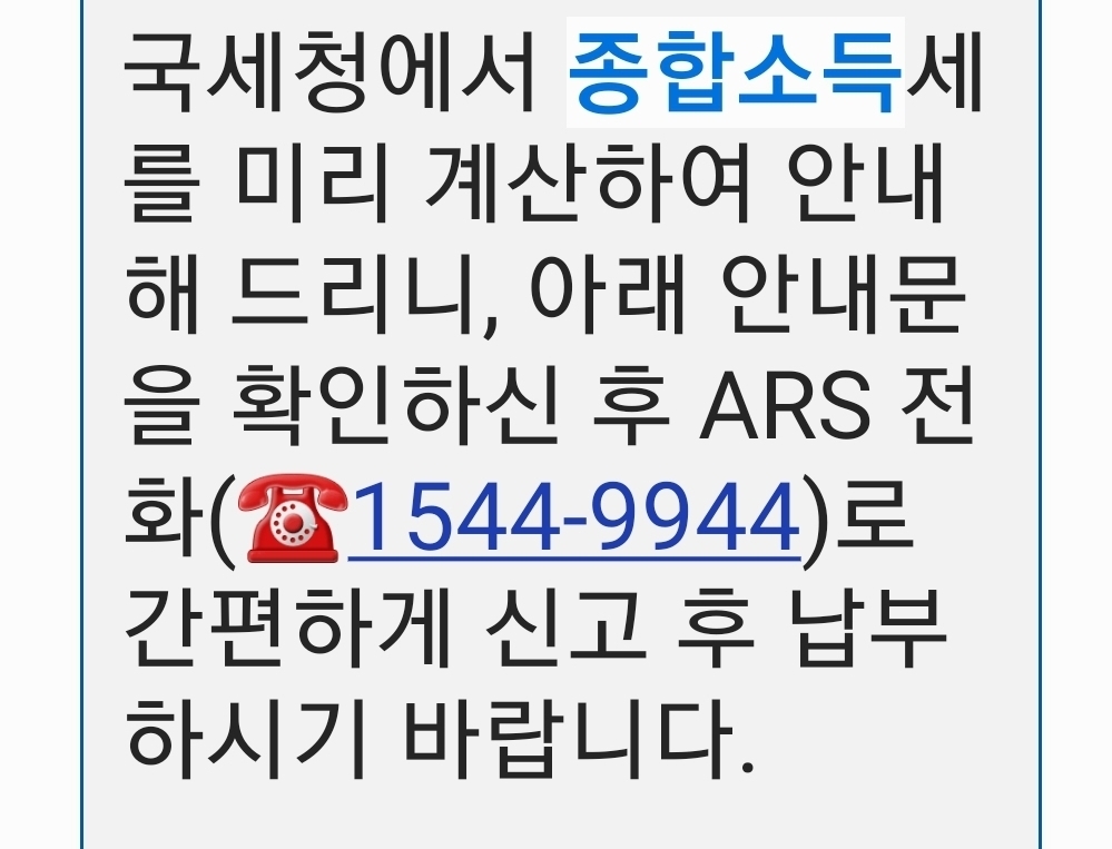 국세청 종합소득세 신고납부 안내 문자 2