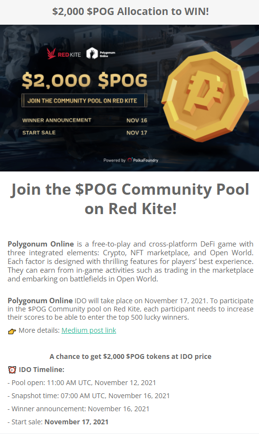  레드카이트(Redkite), Polygonum(폴리고넘) $POG 화이트리스트 신청