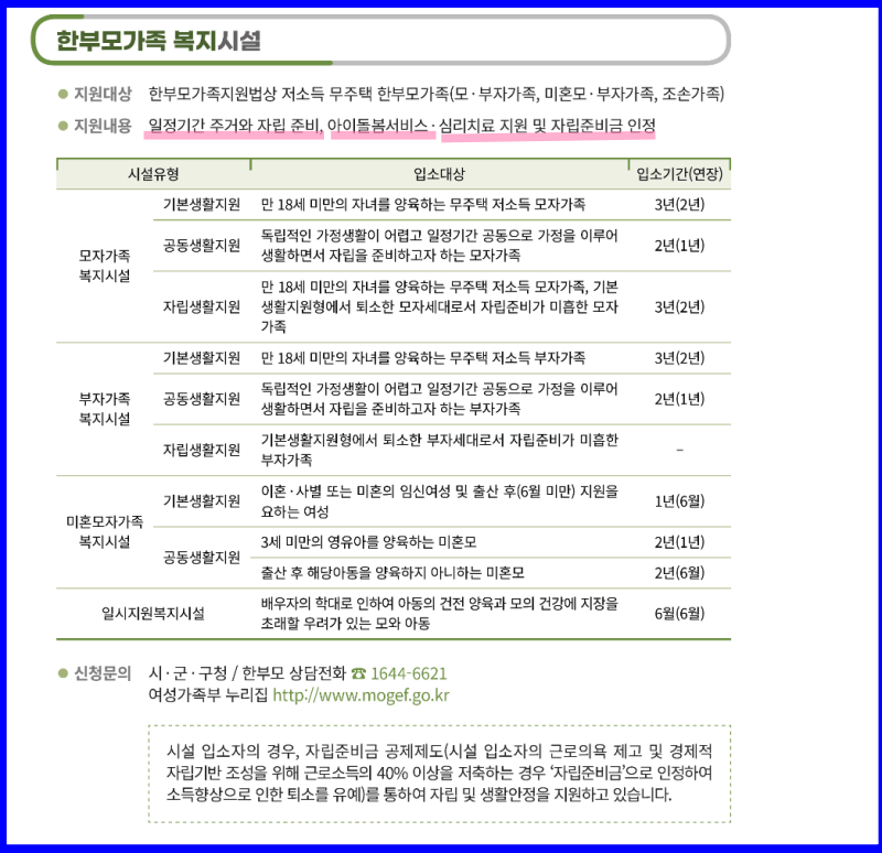 한부모가족 복지시설