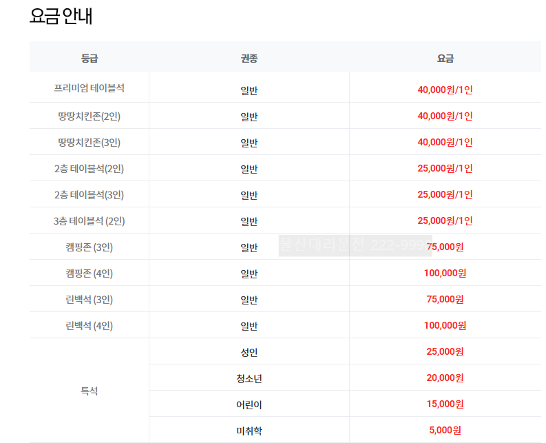 울산문수경기장 축구요금