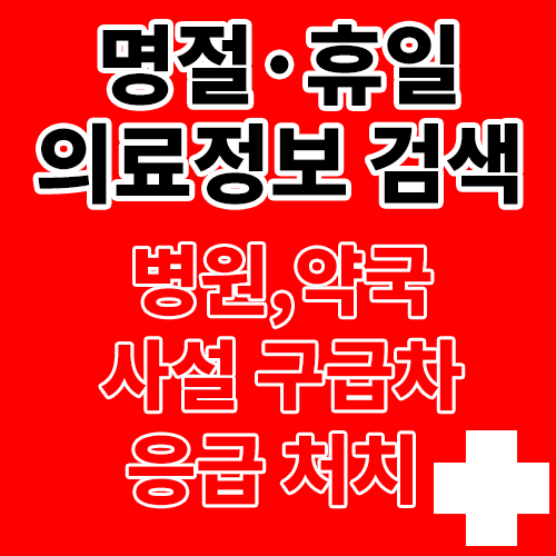  전국 휴일·심야· 명절 의료기관 , 약국, 응급실 찾기, 구급차, 응급처치  정보