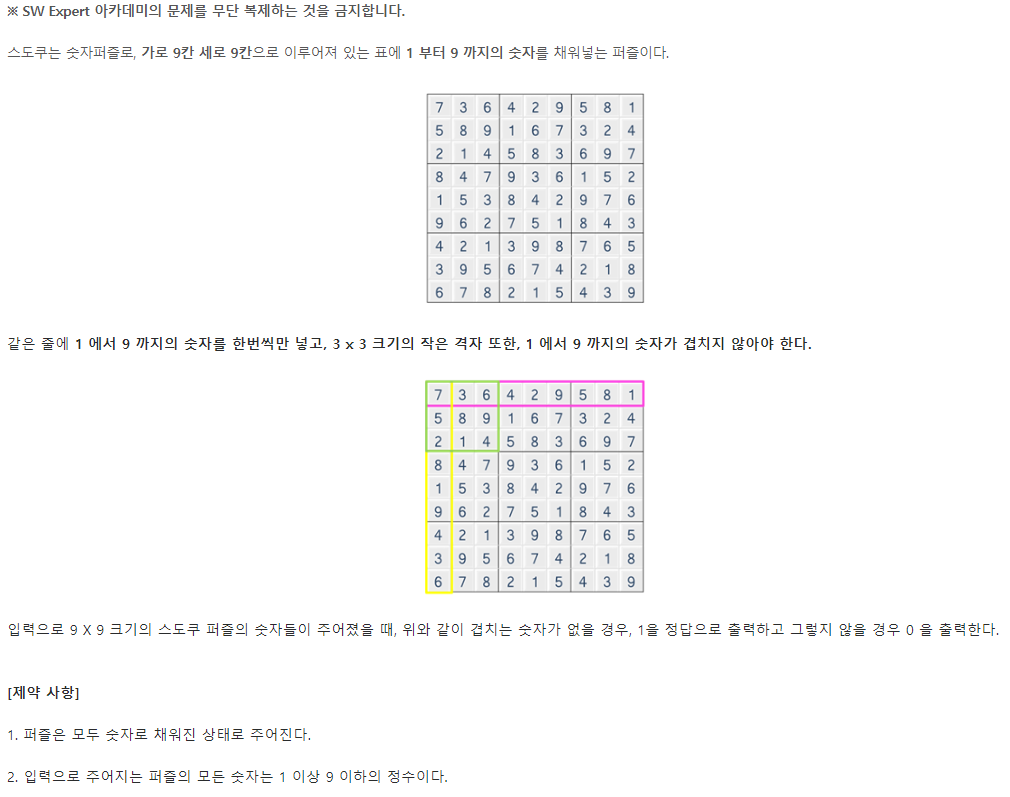  [SW Expert Academy] - (D2)1974. 스도쿠 검증