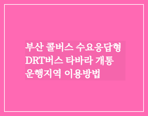 부산 콜버스 수요응답형 DRT버스 타바라개통/운행지역 운행시간 이용방법