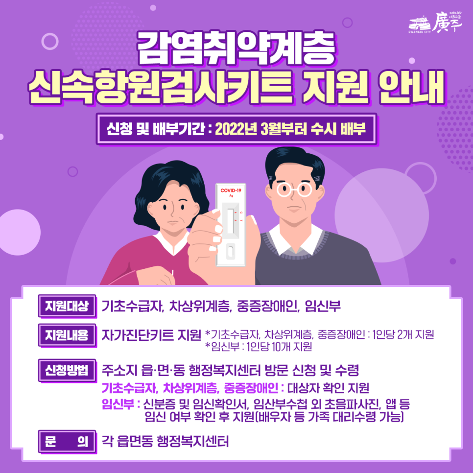  광주시 감염취약계층 신속항원검사키트 지원 신청