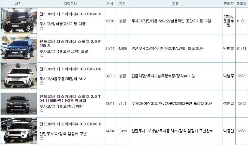 랜드로버 디스커버리 중고 가격