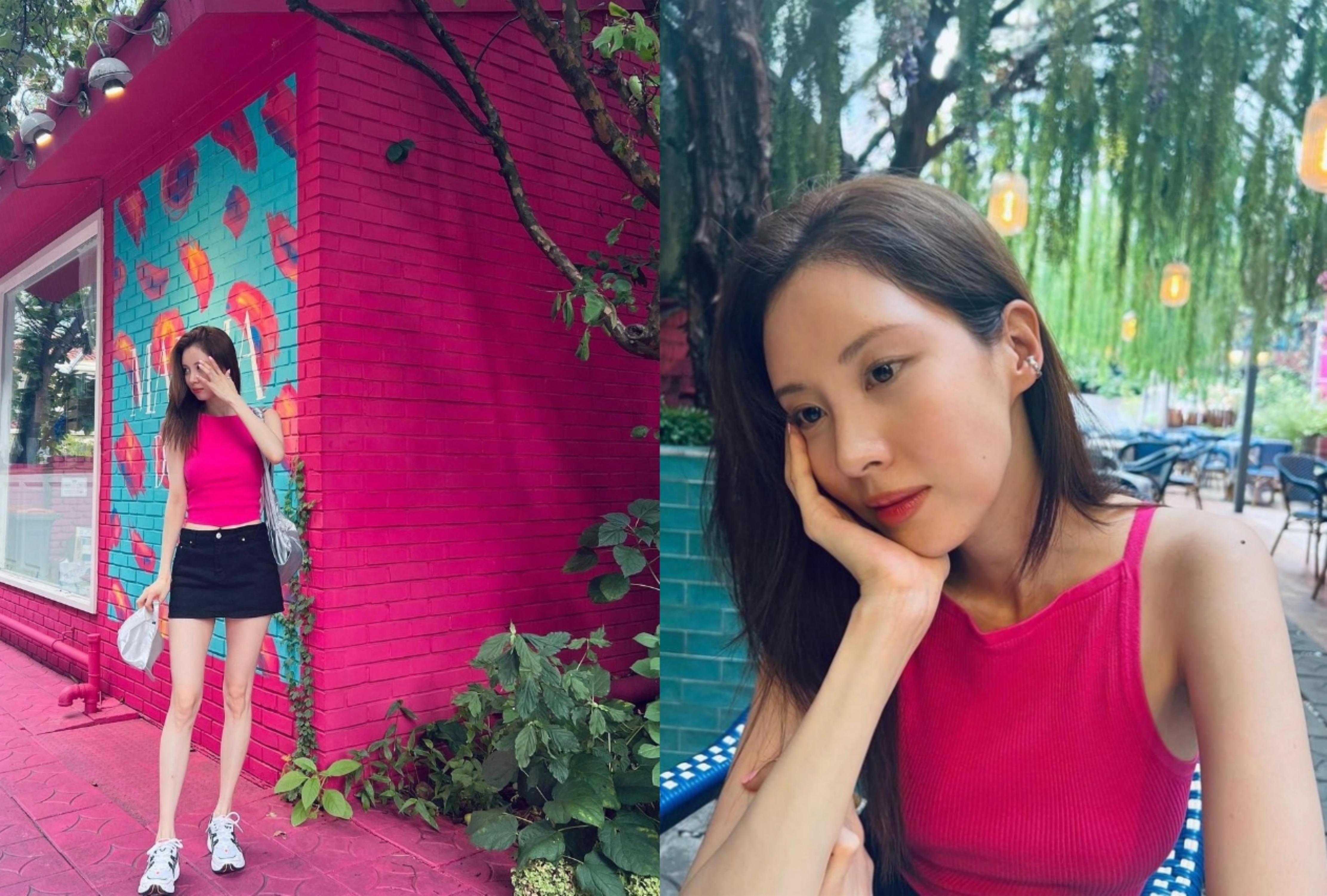  소녀시대 서현 핫핑크 민소매 코디 우월한 비주얼