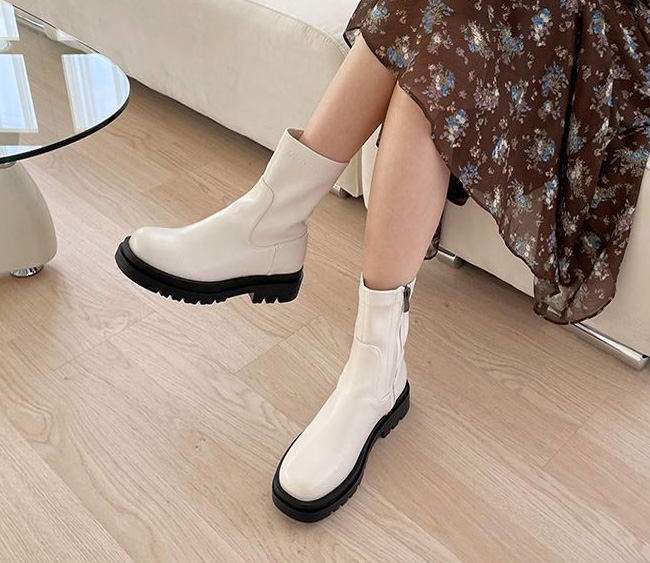  안쪽지퍼오픈 5cm 심플 플랫워커 앵클부츠