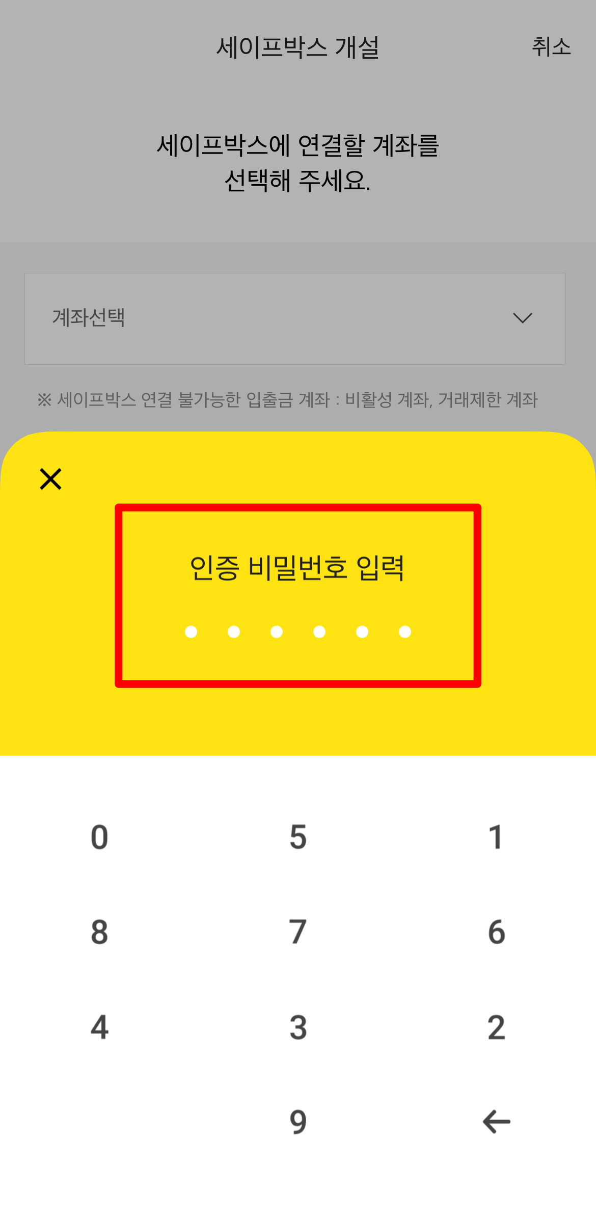 카카오뱅크의 비밀번호 입력