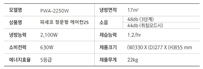 파세코 창문형에어컨