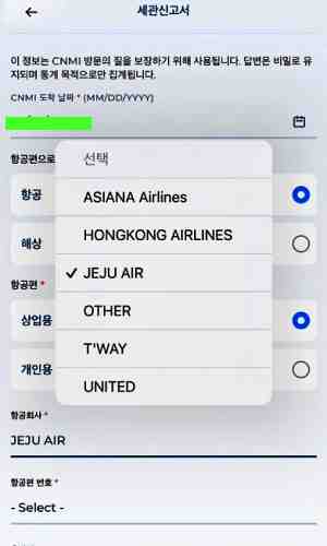 사이판-전자세관신고서-도착-날짜-기입