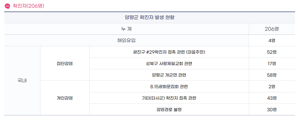  양평군 204번~206번 코로나19 확진자 발생 동선은?