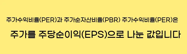  3. 주가수익비율(PER)과 주가순자산비율(PBR) 주가수익비율(PER)은 주가를 주당순이익(EPS)으로 나눈 값입니다.