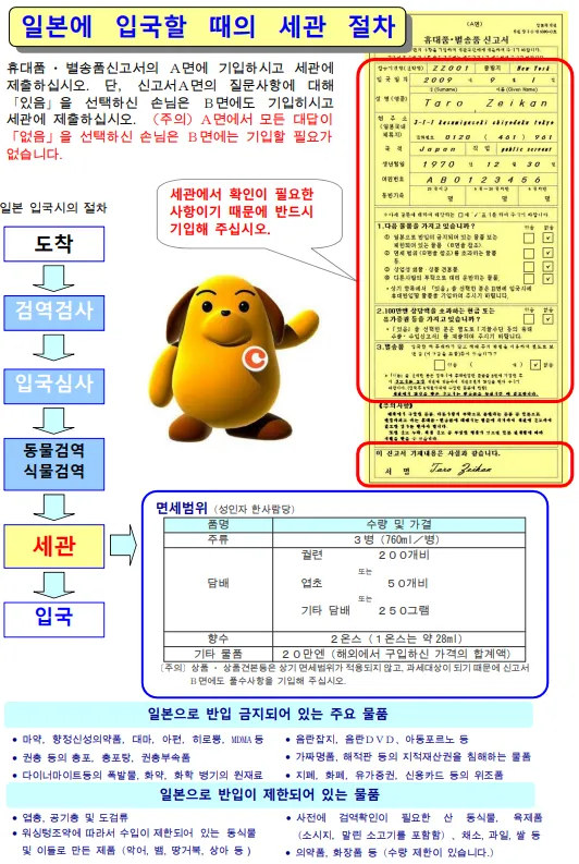 일본 입국 세관 절차