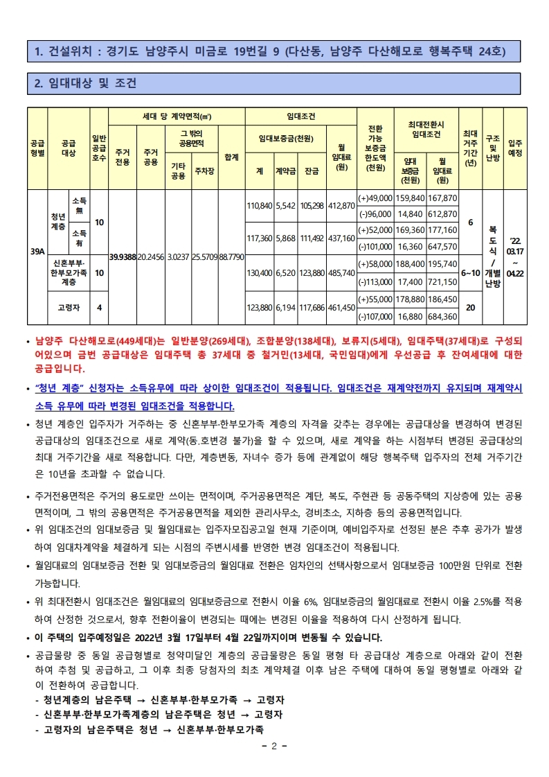  남양주 다산해모로 행복주택 입주자모집 공고문
