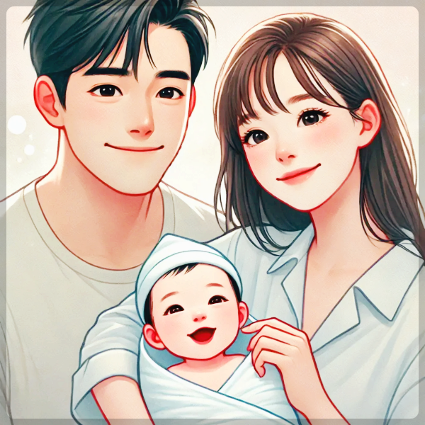 아기와 함께 웃는 부부.