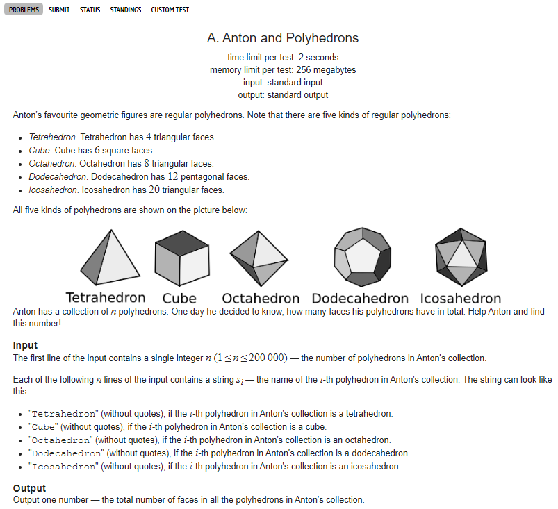 [Codeforces] 785A - Anton and Polyhedrons