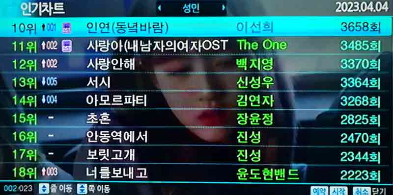 성인가요 인기차트(10~18위)