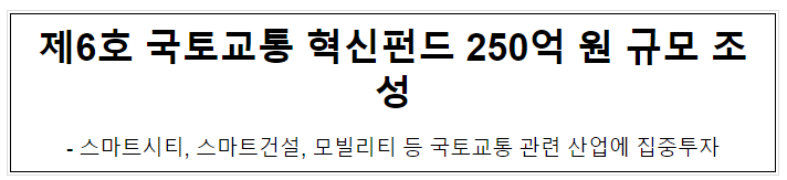  제6호 국토교통 혁신펀드 250억 원 규모 조성