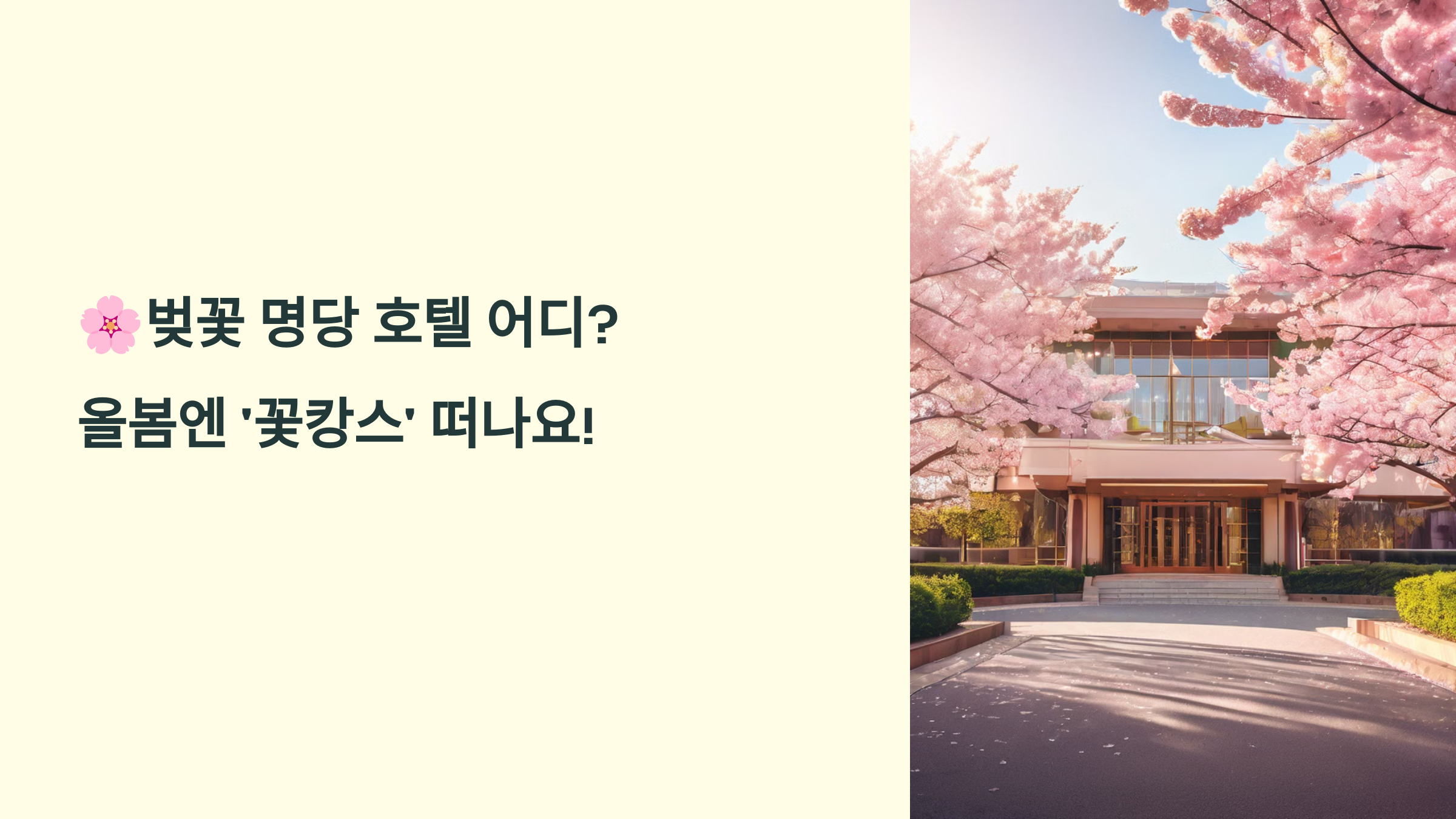 벚꽃 시즌 어디로 갈까 고민 중이신가요? 여의도·석촌호수·해운대 등 벚꽃 명소 호텔 패키지 정리!

가족여행, 커플여행, 혼캉스까지 모두 OK.