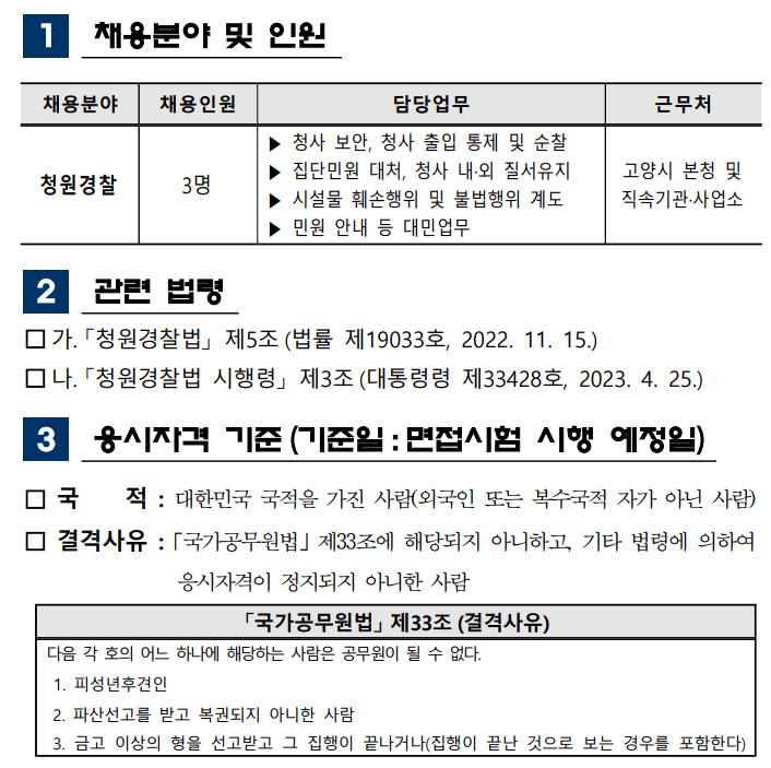 고양시청 청원경찰 채용