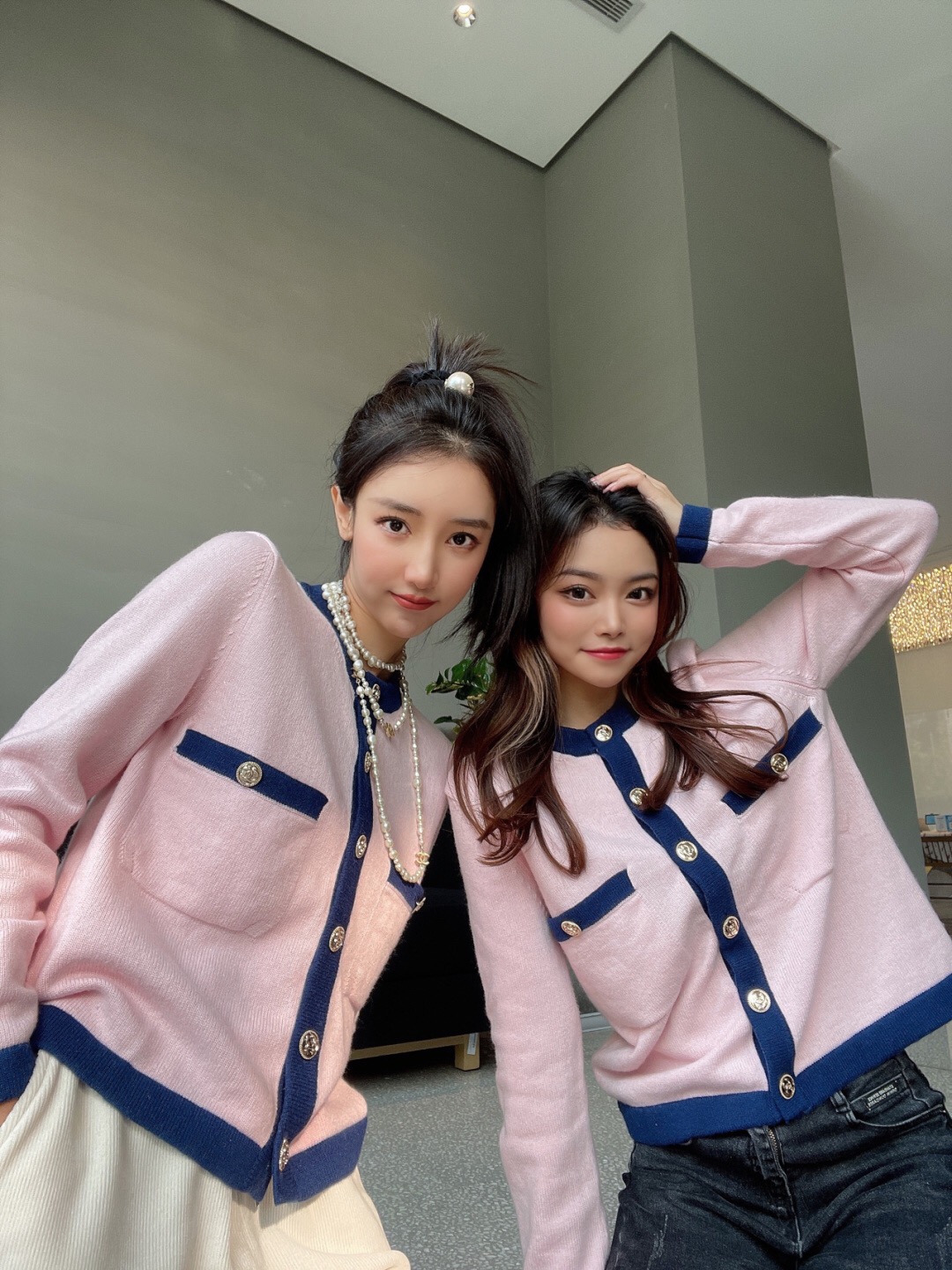  [CHANEL] 샤넬 캐시미어 핑크 니트 스웨터 가디건