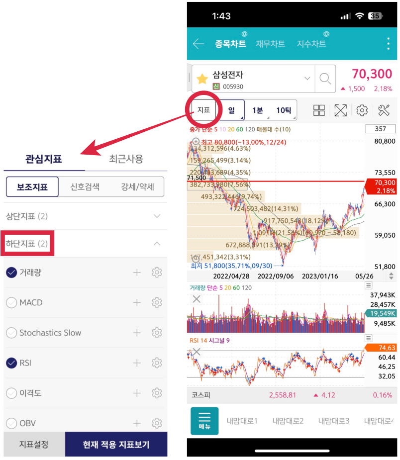 키움증권 -보조지표-설정