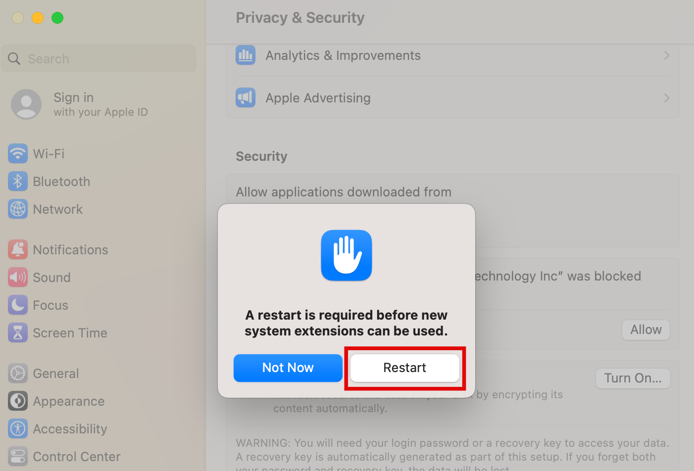NEXIS 시스템 확장 허용 후 재부팅