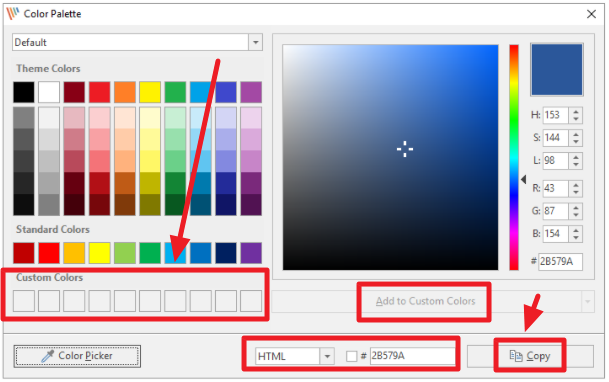색상 코드값 HTML 또는 RGB 선택하기