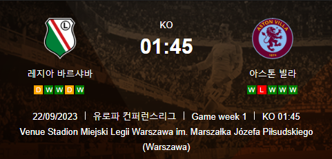  유로파컨퍼런스리그 레기아 대 아스톤빌라 해외 축구 분석