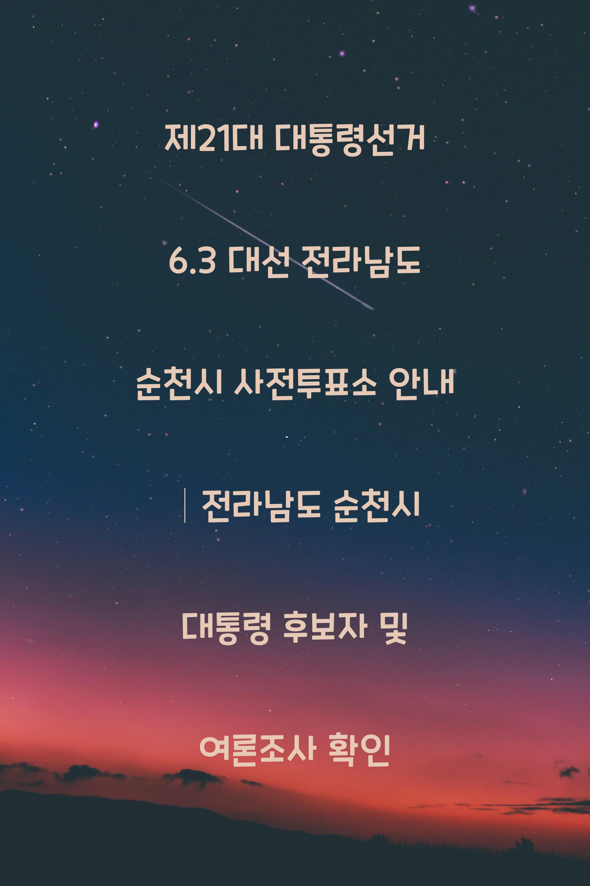 제21대 대통령선거 6.3 대선 전라남도 순천시 사전투표소 안내 │전라남도 순천시 대통령 후보자 및 여론조사 확인