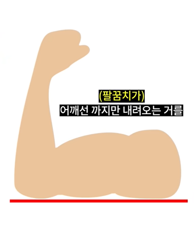 헬린이는 팔꿈치가 어깨선 까지만 내려오도록 팔 내리기.