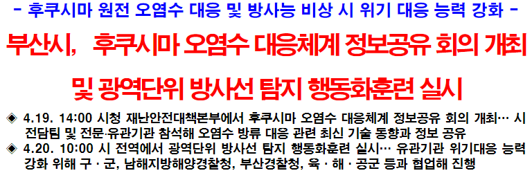 부산시 후쿠시마 오염수 대응체계 정보공유 회의 개최 및 광역단위 방사선 탐지 행동화훈련 실시