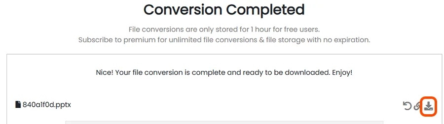 pdf를 ppt로 변환하는 사이트의 변환 완료 화면