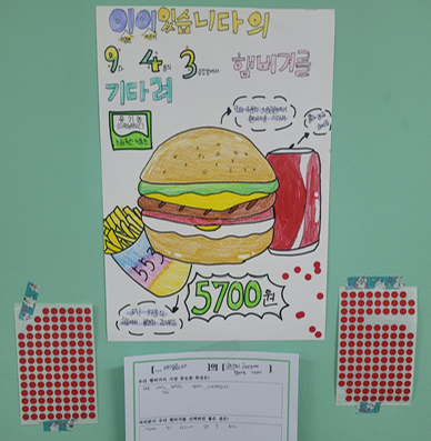 학생들이 판매한 햄버거의 개수를 스티커로 표현하기