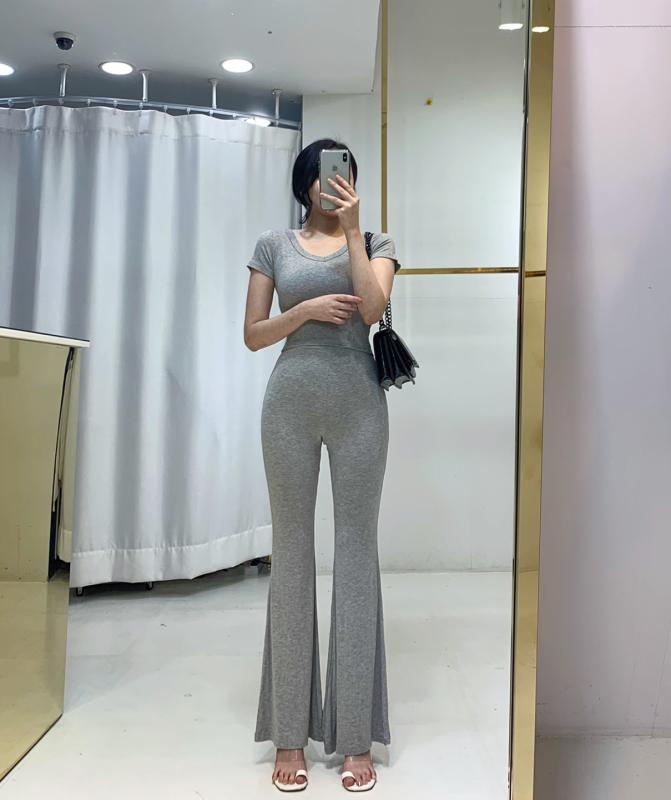 꾸안꾸룩 골지 브이 반팔 투피스 세트