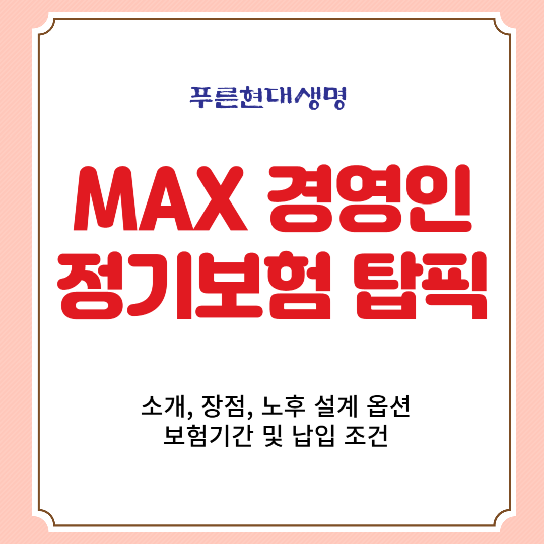 푸른현대생명 MAX 경영인 정기보험 탑픽 소개, 장점, 노후 설계 옵션, 보험기간 및 납입 조건