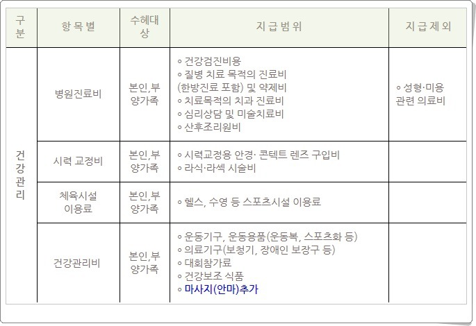 복지포인트 건강관리 부문