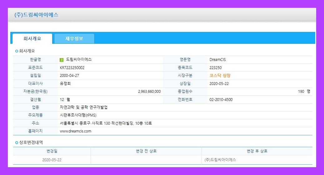 드림씨아이에스 (223250) 주식 주가 거래소 공시 시세 자기주식처분결과보고서