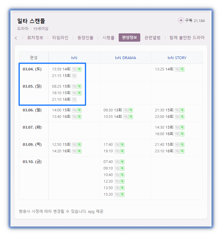 일타 스캔들 주말드라마 마지막회 방송시간 편성표
