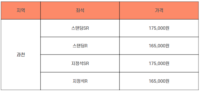 과천 티켓 가격표