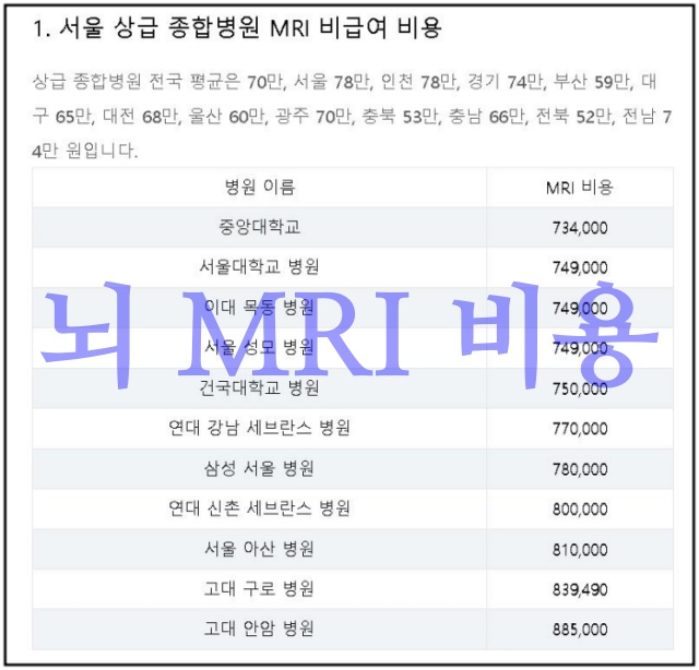 뇌mri-비용