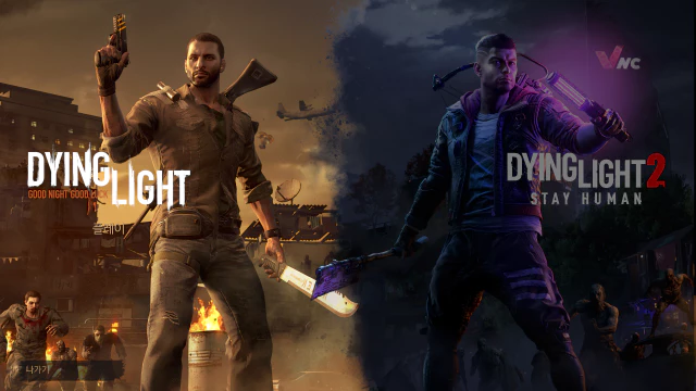 Dying Light 1과 2의 이미지. 게임을 켰을때 나오는 선택화면이다.