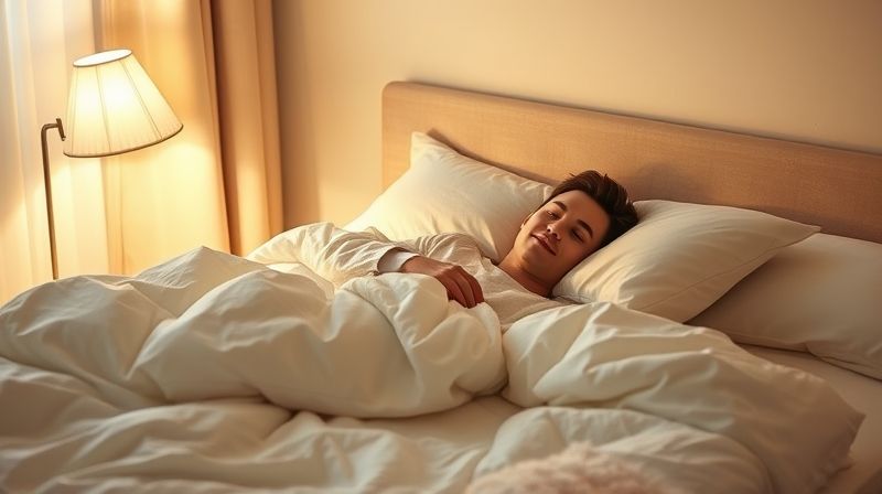 편안한 침대에서 깊고 평화롭게 잠든 사람