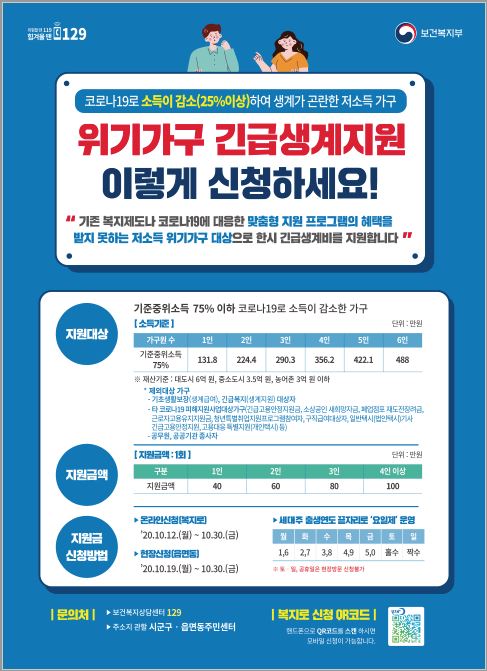  [정책] 위기가구 긴급생계지원 신청안내(+자격기준, 지원금액 등)