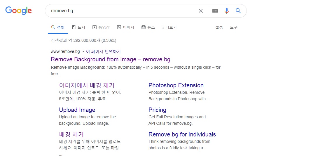 구글에 remove.bg라고 검색하는 중입니다.