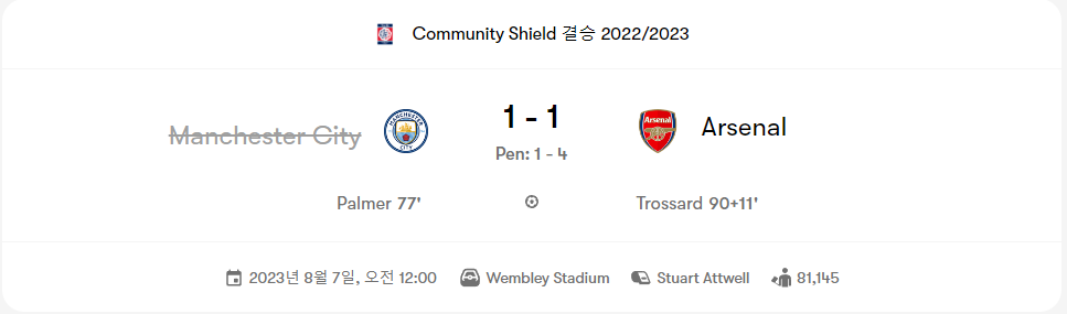  아스날 vs 맨시티 커뮤니티 실드 리뷰