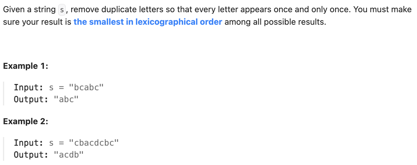 316 Remove Duplicate Letters 316-remove-duplicate-letters